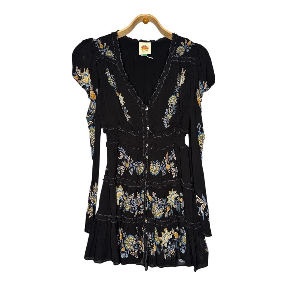 Farm Rio Floral-Embroidered Long-Sleeve Minidress. Sz: Small - Picture 4 of 12